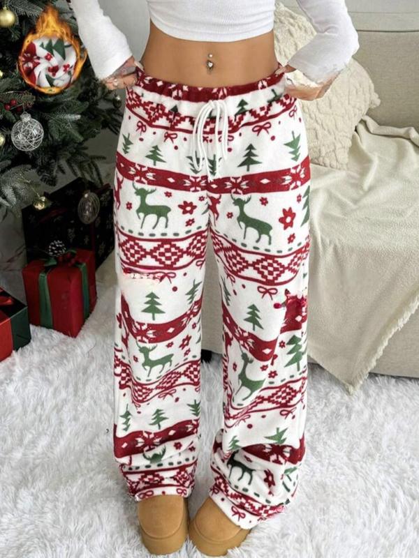 Women's Christmas Print Flannel Pants, Casual Comfy Trousers for Daily Wear, Women's Bottoms for Fall & Winter