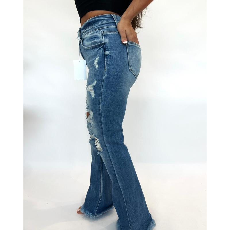 LIGHT WASH Route 507 Milestone Distressed Denim Flare Jeans Bottom