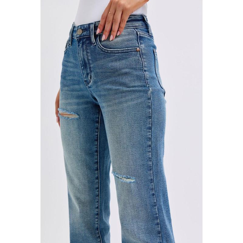 JUDY BLUE MID RISE CONTRAST WASH DESTROY DAD JEAN