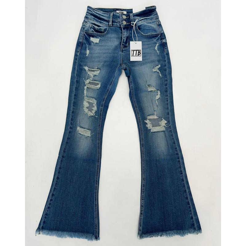 LIGHT WASH Route 507 Milestone Distressed Denim Flare Jeans Bottom