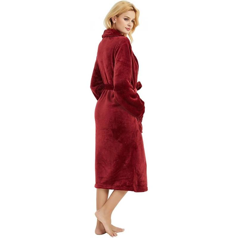 Womens Fleece Robes, Soft Plush Long Bathrobe, Thick Kimono Robes for Womens, Warm House Coat