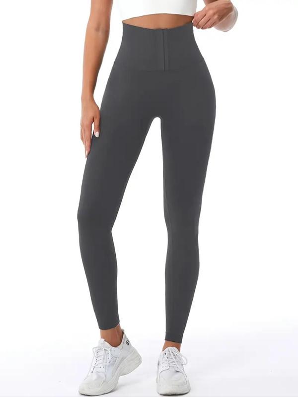 Women's High Waist Hook & Eye Closure Leggings, Casual Comfy Breathable High Stretch  Skinny Pants for Daily Wear, Ladies Bottoms for All Seasons