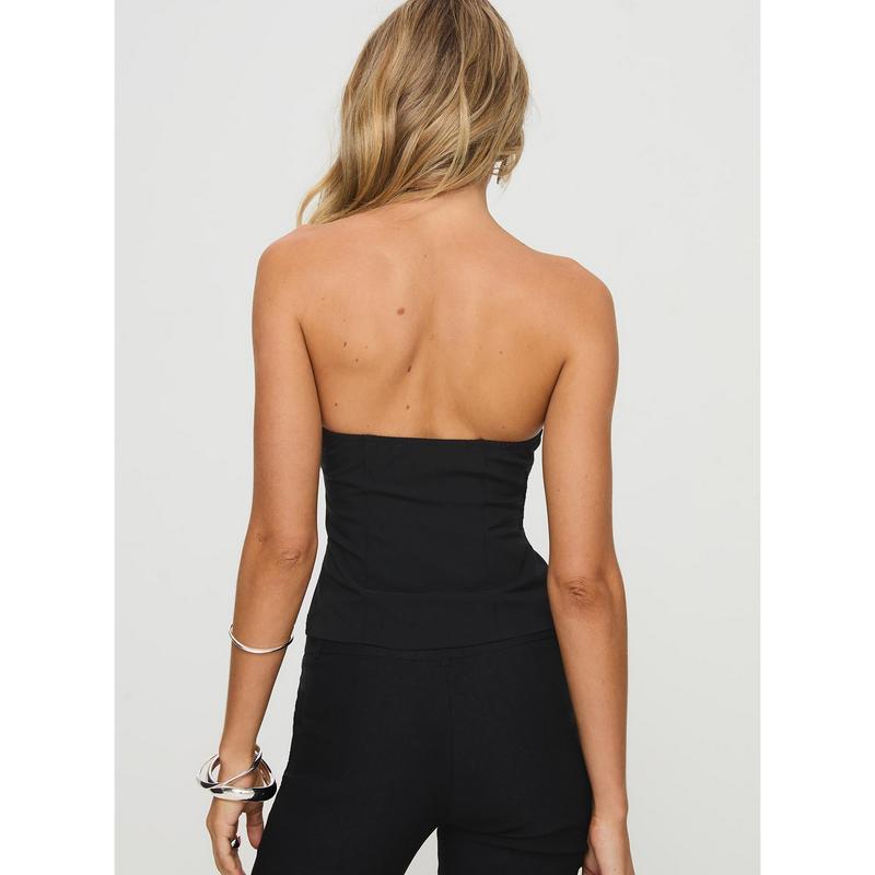 Flounce Strapless Top Black