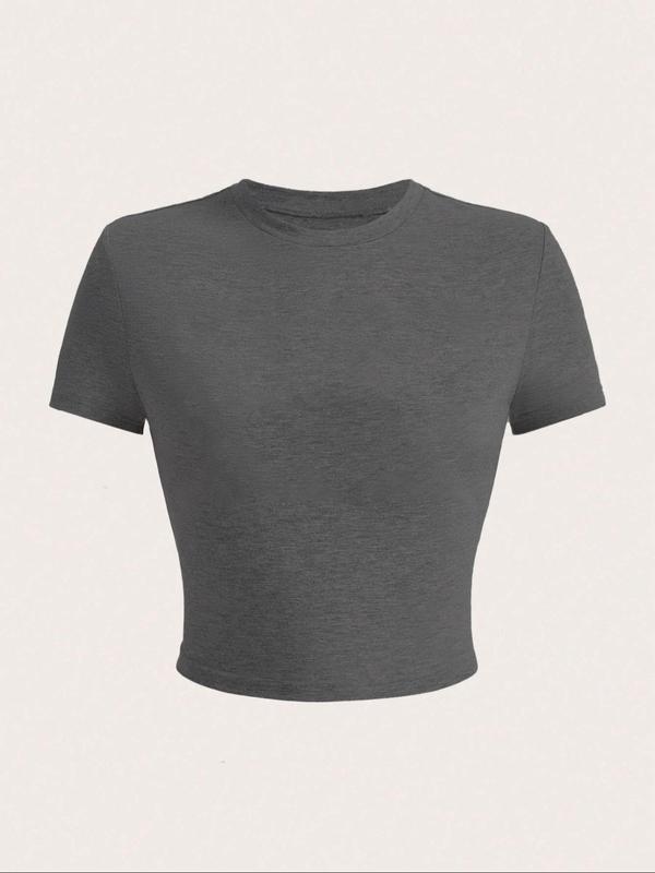 Women's Round Neck Short Sleeve Crop Tee, Casual Crew Neck T-Shirt for Daily Wear, Ladies Clothes for All Seasons