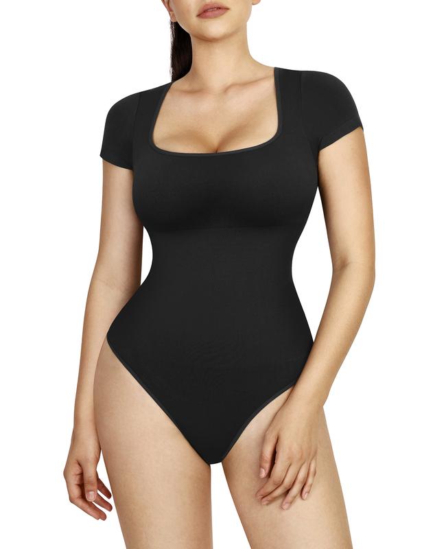 Lover-Beauty Bodysuit Shirts for Women Short Sleeve Tummy Control Thong Shapewear