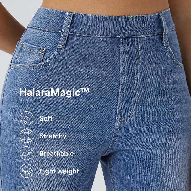 Halara HalaraMagic™ High Waisted Multiple Pockets Straight Leg Washed Stretchy Knit Casual Jeans