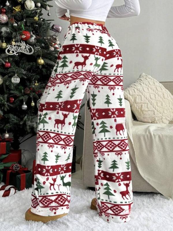 Women's Christmas Print Flannel Pants, Casual Comfy Trousers for Daily Wear, Women's Bottoms for Fall & Winter