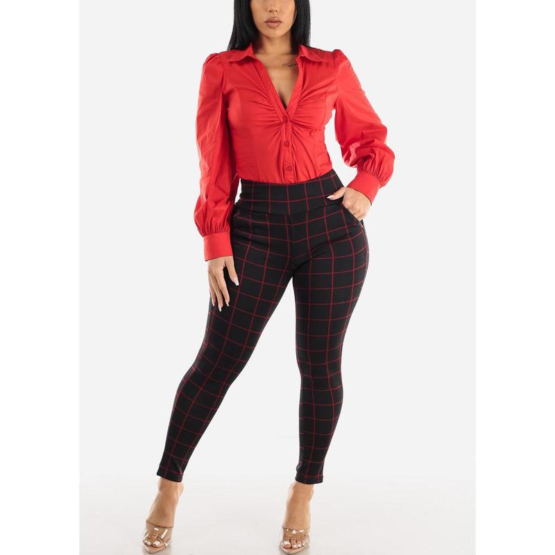 Black High Waisted Butt Lifting Skinny Pants Windowpane