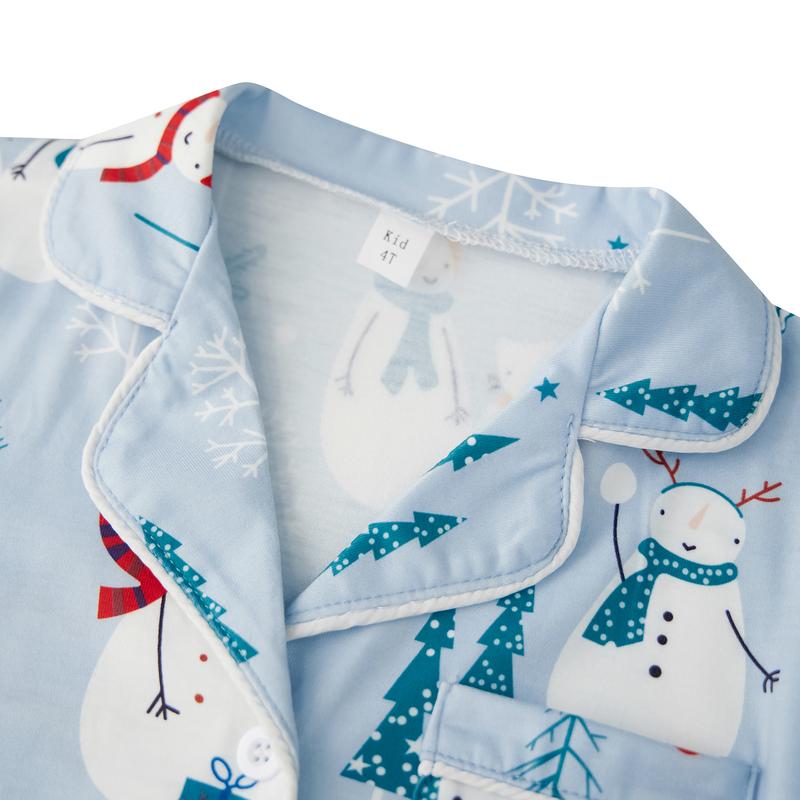 Matching Christmas Pajamas for Family Long Sleeve Snowman Print Shirt Tops Long Pants Set Loungewear