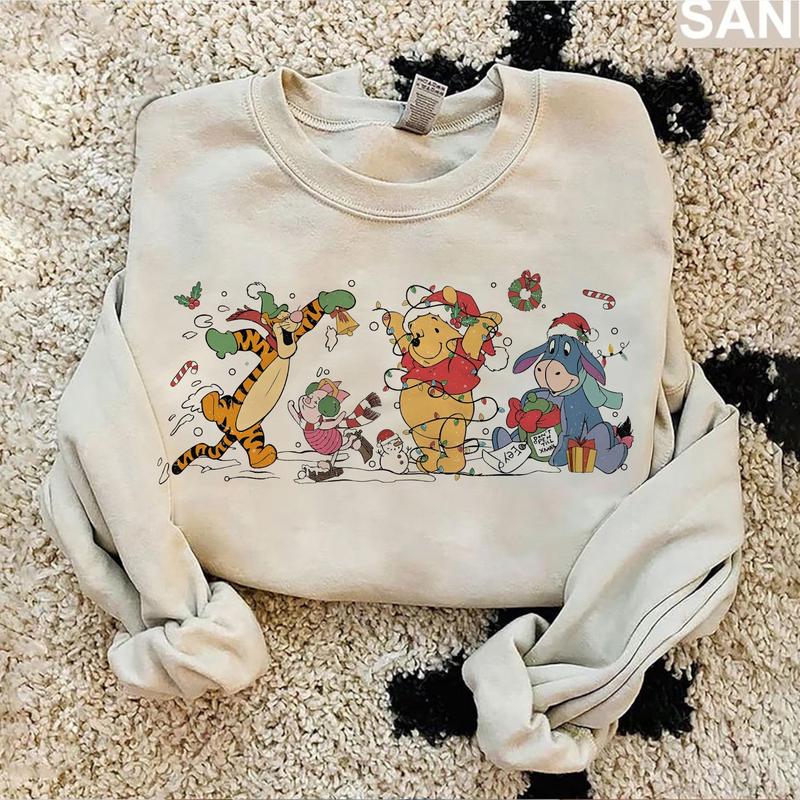 Retro Winnie Pooh Christmas Sweatshirt, Pooh Christmas Sweatshirt, Holiday Sweater, Winter Crewneck Shirt, Christmas Family Sweatshirt 3YAHC