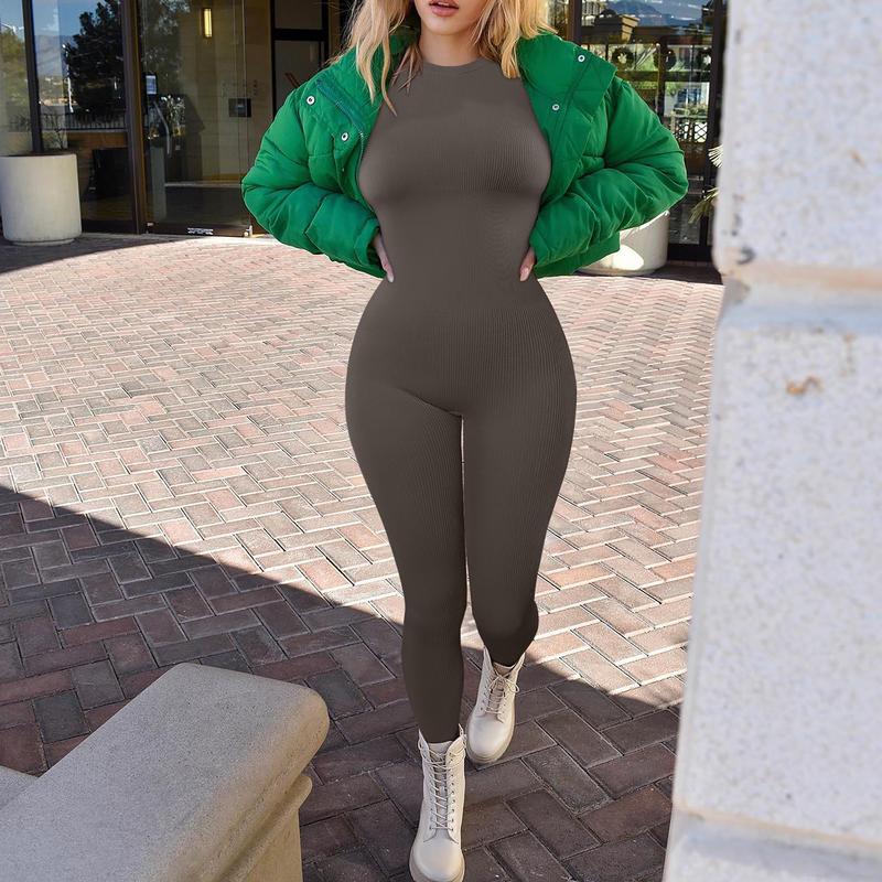 Women’s Long Sleeve Jumpsuit Bodycon Round Neck Long Romper Clubwear Tights Outfit