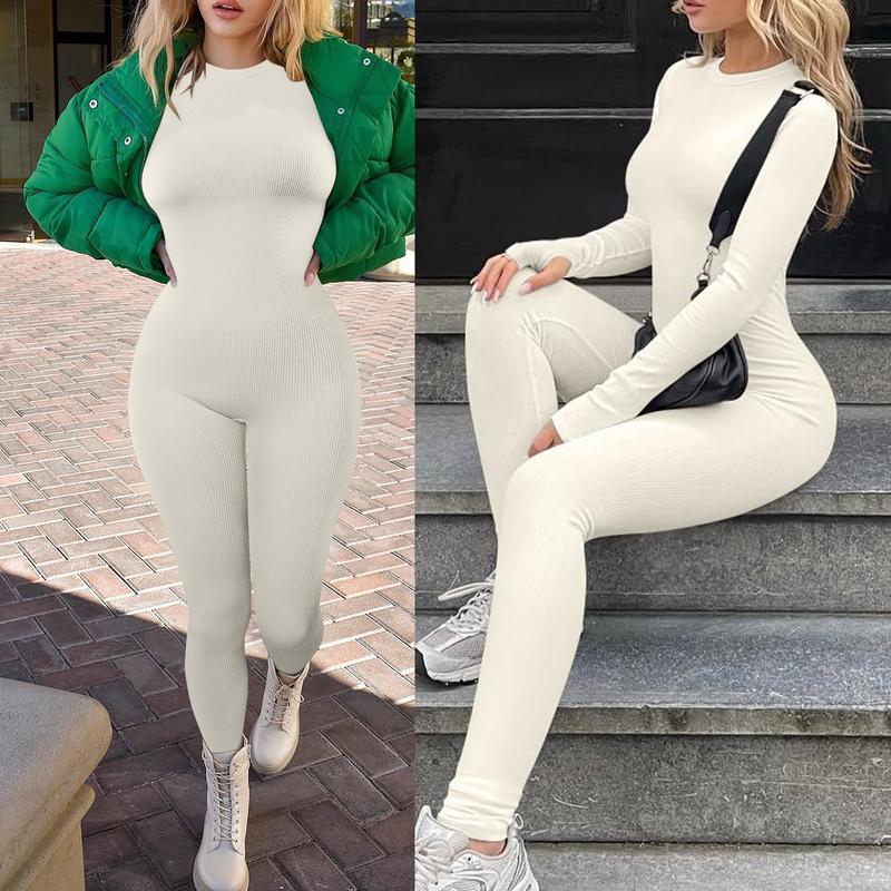 Women’s Long Sleeve Jumpsuit Bodycon Round Neck Long Romper Clubwear Tights Outfit