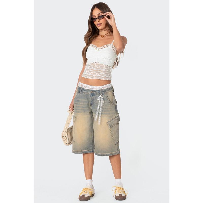 Lace Boxer Denim Bermuda Shorts