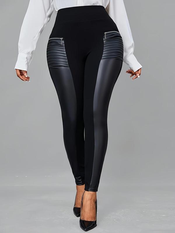 Women's Solid High Waist Faux Leather Leggings, Casual Comfy Skinny Pants for Daily Wear, Ladies Bottoms for Fall & Winter