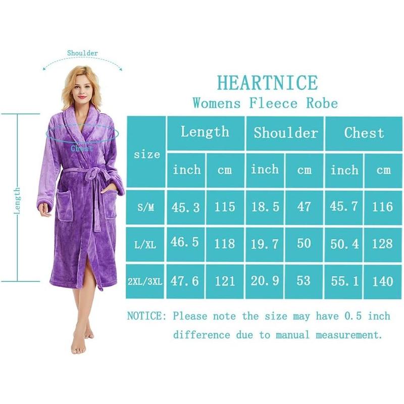 Womens Fleece Robes, Soft Plush Long Bathrobe, Thick Kimono Robes for Womens, Warm House Coat