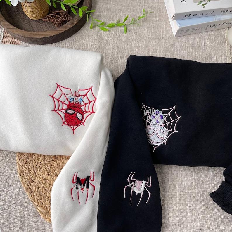 Embroidered Spider Couple Characters embroidered Sweatshirt, Embroidered Hoodie, Couple Sweatshirt, Engagement Gift, Spiders weater