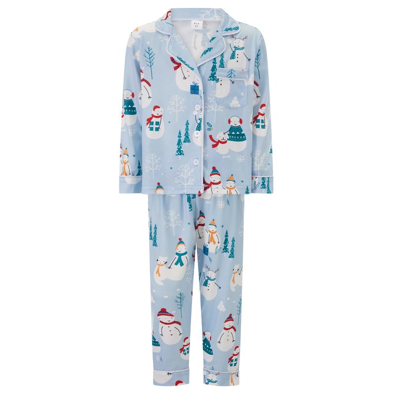 Matching Christmas Pajamas for Family Long Sleeve Snowman Print Shirt Tops Long Pants Set Loungewear