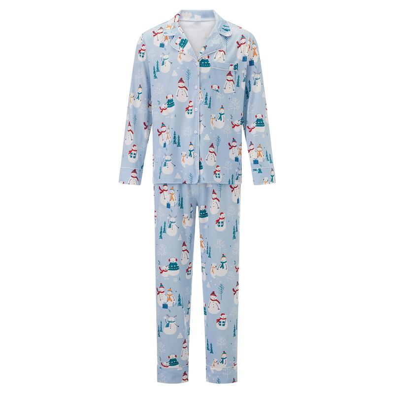 Matching Christmas Pajamas for Family Long Sleeve Snowman Print Shirt Tops Long Pants Set Loungewear