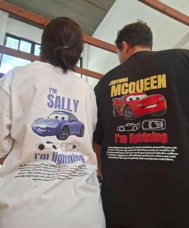 Vintage Cars Matching Shirt, Lightning Mcqueen and Sally Couple T-shirt, Limited McQueen T-Shirt Oversized Washed Tee, Gift for her and him,  Graphic Unisex Tshirt , 100% Cotton Unisex T-Shirt Crewneck Fabric