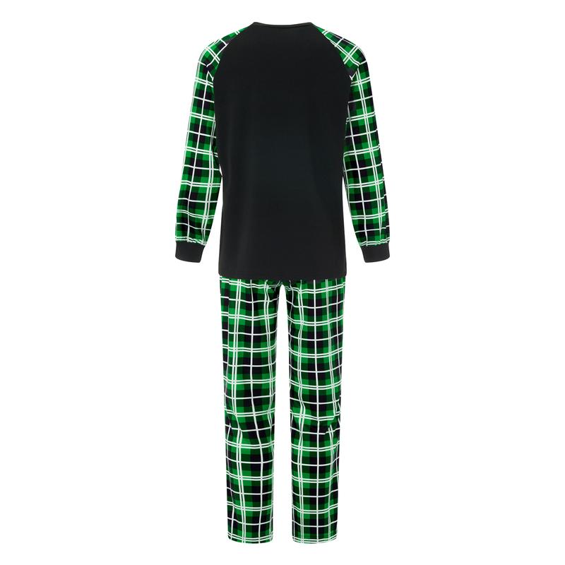 Green Christmas Pajamas for Family Funny Elf Stole Tree Print Long Sleeve Tops + Trousers Set Holiday Nightwear