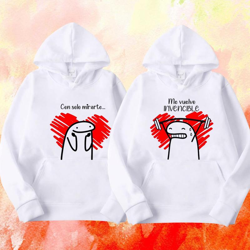 Flork Hoodie, Matching Couple Hooded Sweatshirt with Sublimation Print and Long Sleeves, Casual Polyester Top  Clothing  Comfortable