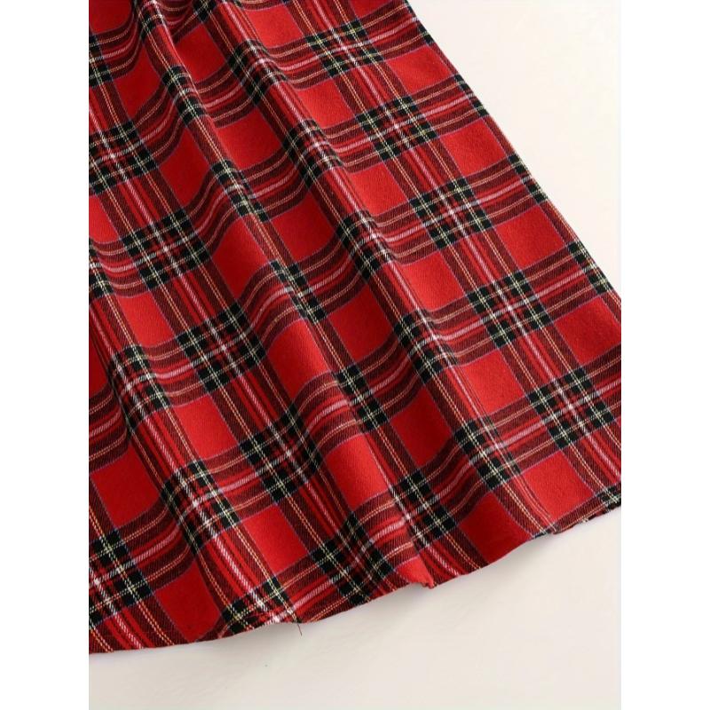 Elegant Women's Christmas Plaid A-Line Midi Skirt - Polyester, Machine Washable, Non-Sheer for Fall Winter