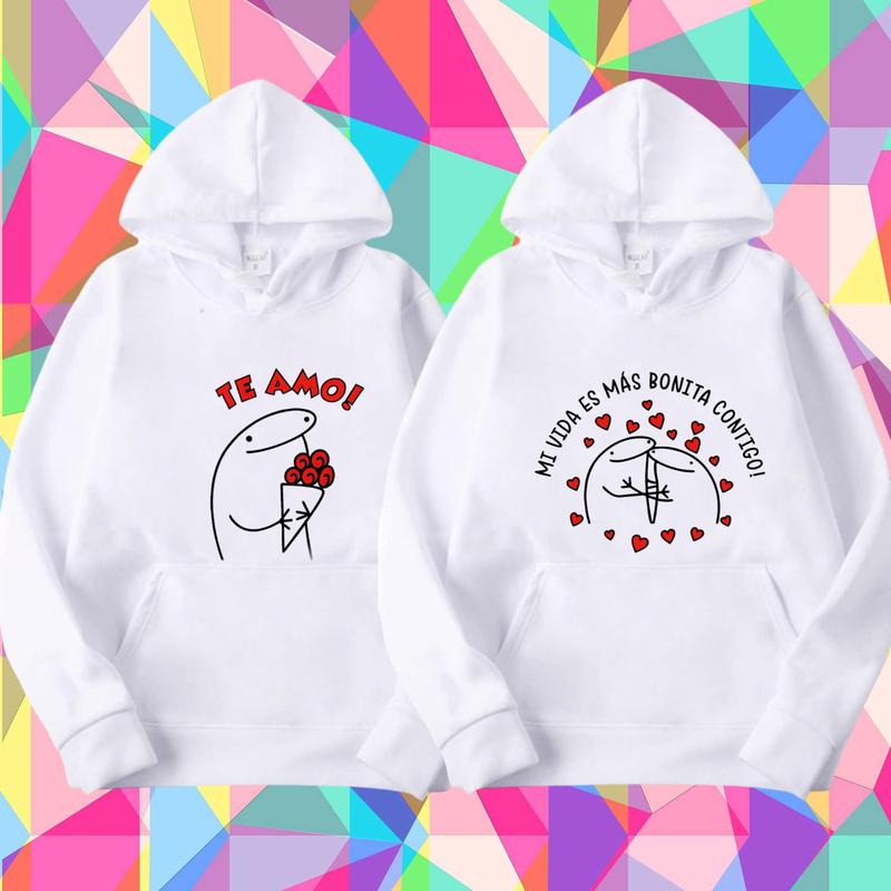 Flork Hoodie, Matching Couple Hooded Sweatshirt with Sublimation Print and Long Sleeves, Casual Polyester Top  Clothing  Comfortable