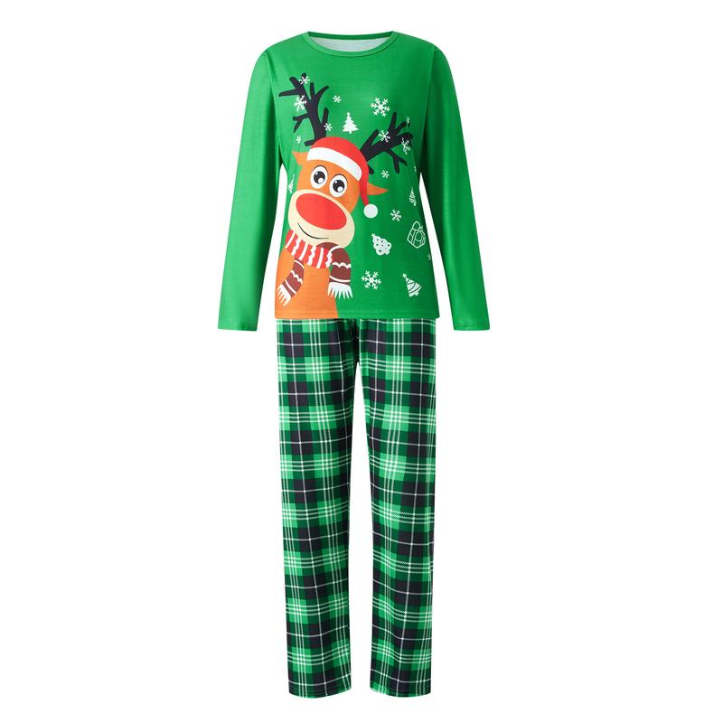 Christmas Pajamas for Family, Long Sleeve Deer Tops + Plaid Pants Set for Adults, Kid, Baby, Dog