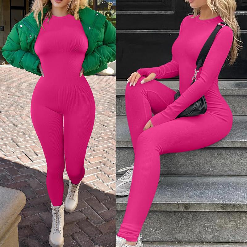 Women’s Long Sleeve Jumpsuit Bodycon Round Neck Long Romper Clubwear Tights Outfit