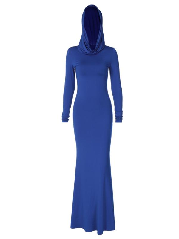 Women's Solid Long Sleeve Hooded Maxi Mermaid Dress, Elegant Bodycon Evening Party Gown, Ladies Spring & Fall Clothes