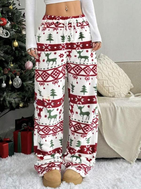 Women's Christmas Print Flannel Pants, Casual Comfy Trousers for Daily Wear, Women's Bottoms for Fall & Winter