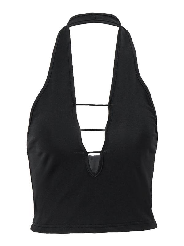 Women's Plain Cut Out Backless Halter Crop Tank Top, Solid Sleeveless Cropped Top for Summer, Women's Clothing for Daily Wear