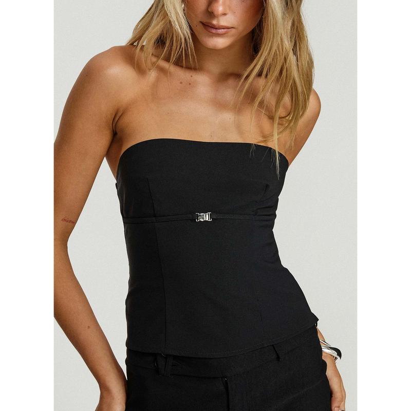 Flounce Strapless Top Black