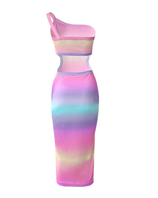 Chicme Ombre One Shoulder Cutout Ribbed Bodycon Dress pinkandblue dress yellow summer Satin Flutter Sleeve Wedding Guest Dress paris  hilton vma