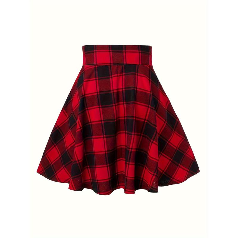 Plaid Lace-Up High-Waisted Swing Mini Skirt for Women