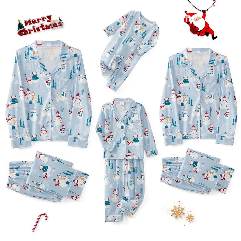 Matching Christmas Pajamas for Family Long Sleeve Snowman Print Shirt Tops Long Pants Set Loungewear