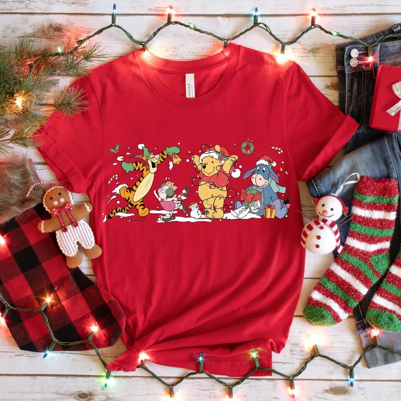 Retro Winnie Pooh Christmas Sweatshirt, Pooh Christmas Sweatshirt, Holiday Sweater, Winter Crewneck Shirt, Christmas Family Sweatshirt 3YAHC