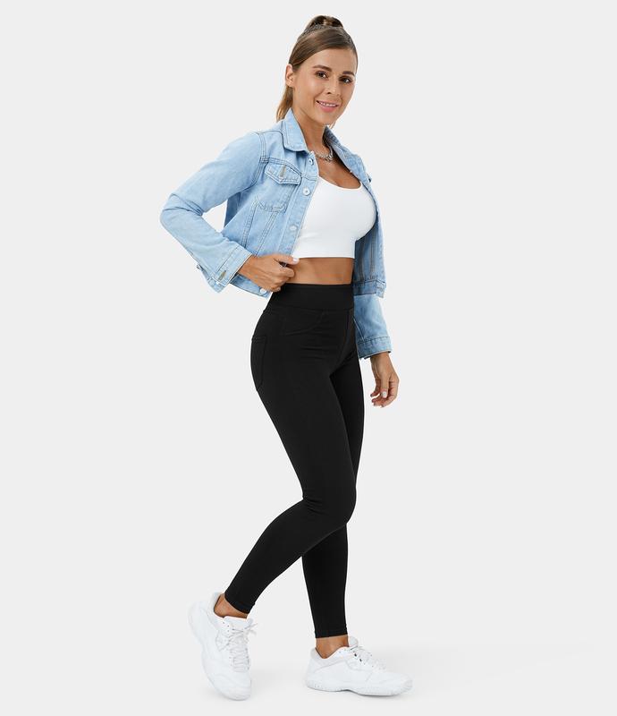 Halara Flex High Waisted Back Side Pocket Stretchy Knit Denim Casual Leggings