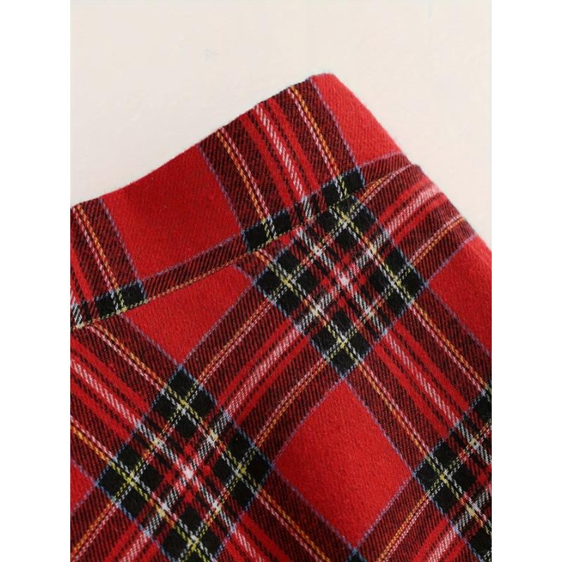 Elegant Women's Christmas Plaid A-Line Midi Skirt - Polyester, Machine Washable, Non-Sheer for Fall Winter