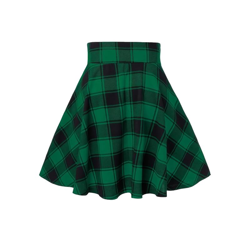 Plaid Lace-Up High-Waisted Swing Mini Skirt for Women