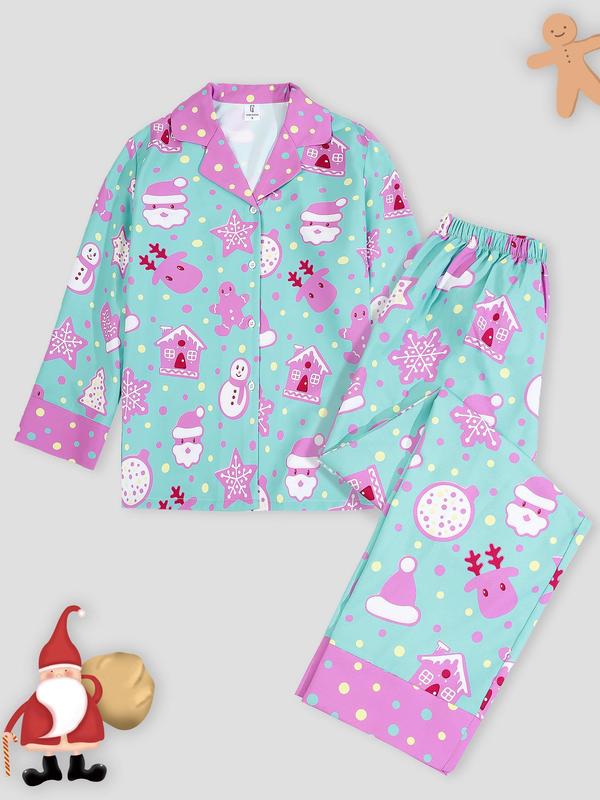 @ShopwithJulie Collection Women's Christmas Patchwork Print Lapel Neck Pajama, Casual Comfy Long Sleeve Button Up Top & Elastic Waist Pants PJ Set, Ladies Sleepwear for Spring & Fall, Pajama Pants at Gym