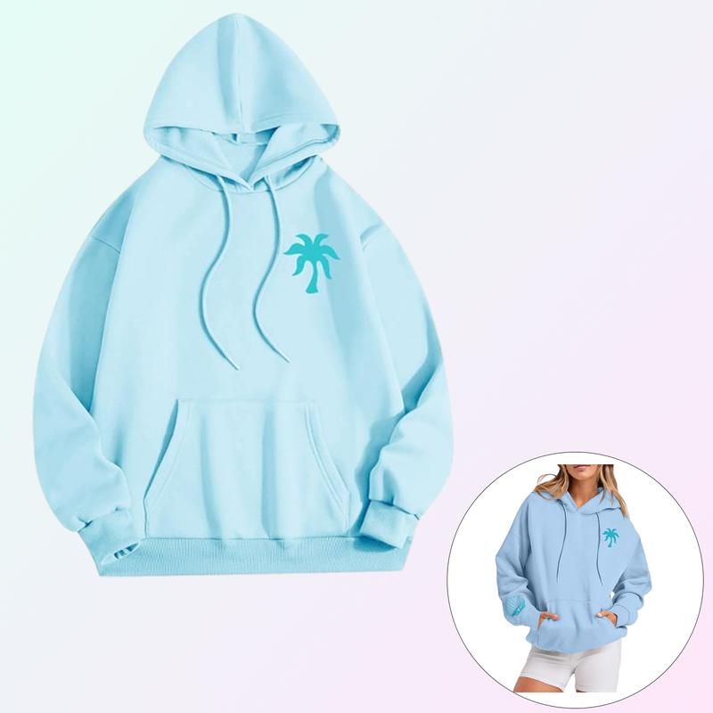 Womens Pink Palm Puff Hawaiian Hibiscus Aquamarine Hoodie with Pockets Lightweight Hooded Sweatshirt Warm Street Print Hoodie Cute Hoodie Hip Hoodie Teen Girls Y2k Hoodie