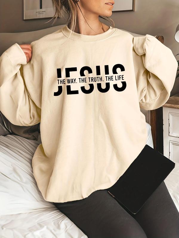 Women's Letter Print Round Neck Sweatshirt, Crewneck Sweatshirt, Fall Sweatshirt, Sweatshirt for Women, Casual Drop Shoulder Long Sleeve Pullover for Fall, Sweatshirt for Women, Women's Clothes for Daily Wear 90S Clothes