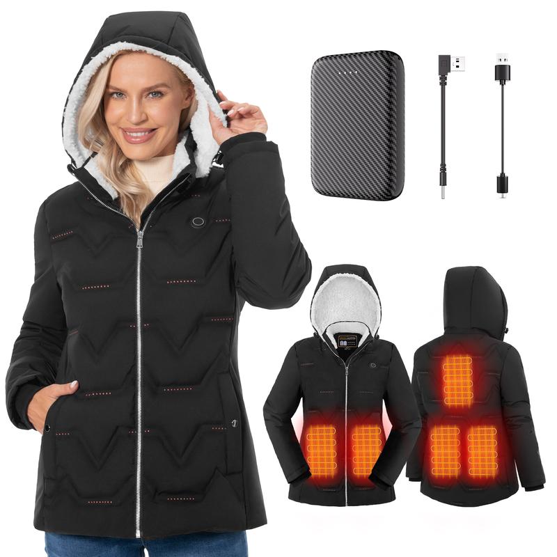 Vofuoti Christmas Gifts for Women Women's Heated Jacket, Lightweight Heated Coat with Battery Pack and Detachable Hood