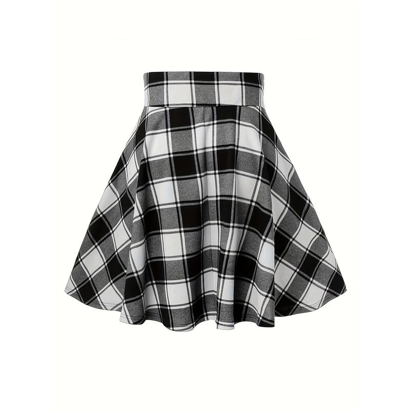 Plaid Lace-Up High-Waisted Swing Mini Skirt for Women