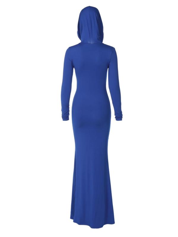 Women's Solid Long Sleeve Hooded Maxi Mermaid Dress, Elegant Bodycon Evening Party Gown, Ladies Spring & Fall Clothes