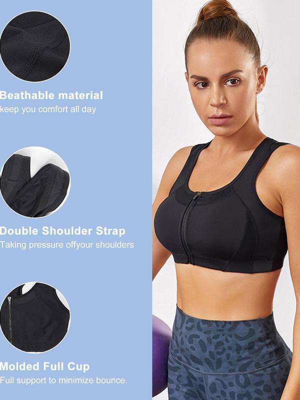 Women's Solid Zipper Front Cut Out Wireless Bra, Breathable Comfortable High Stretch Bra, Women's Lingerie for All Seasons