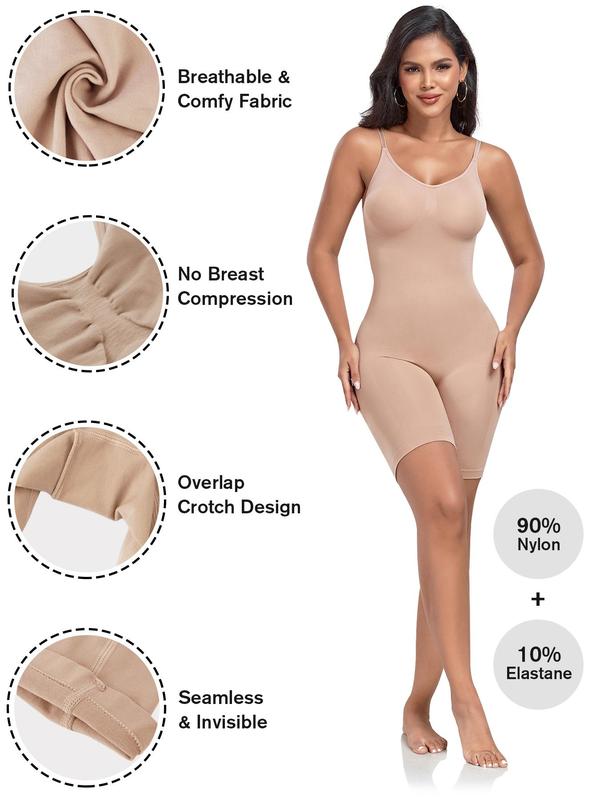 Women's Solid Backless Adjustable Strap Shapewear Romper, High Stretch Seamless Tummy Control Shaper, Ladies Shapewear for All Seasons