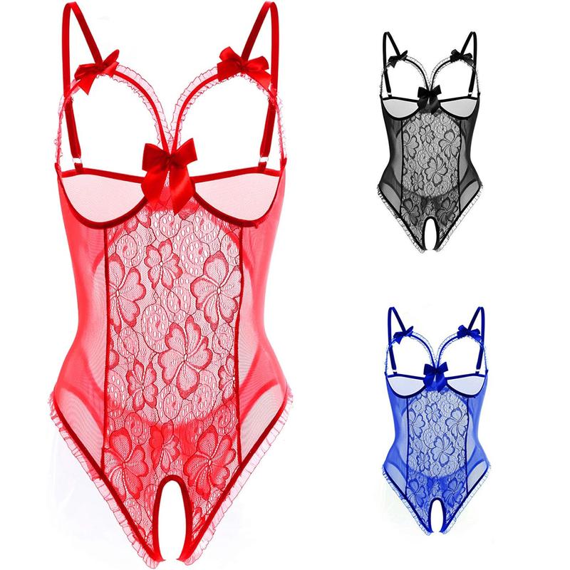 Women sexy Sleepwear Underwear Lace Dress one piece hollow sexy Nightwear Womenswear Lady Comfort Teddy lingerie Stretchy Elastic Lace Babydoll Bodysuit Nightie ruffle spaghetti straps Floral