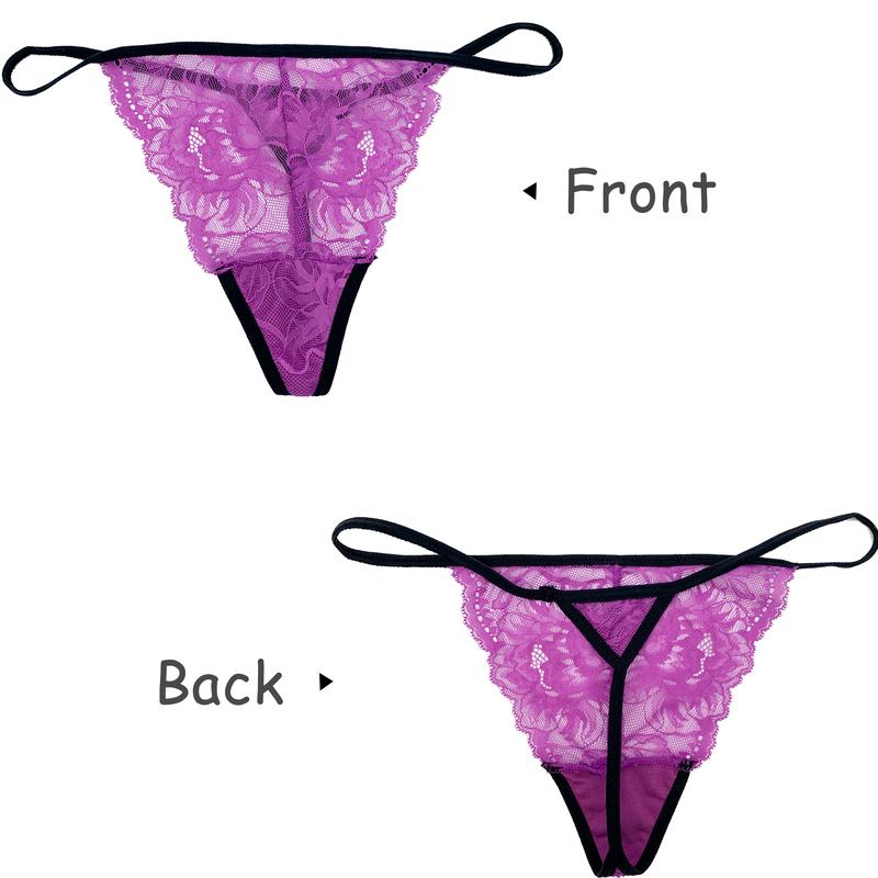 Pack of 10 Women Lacy G-String Thongs No Show Panties Sexy Underwear Assorted Lace Pattern and Random Colors